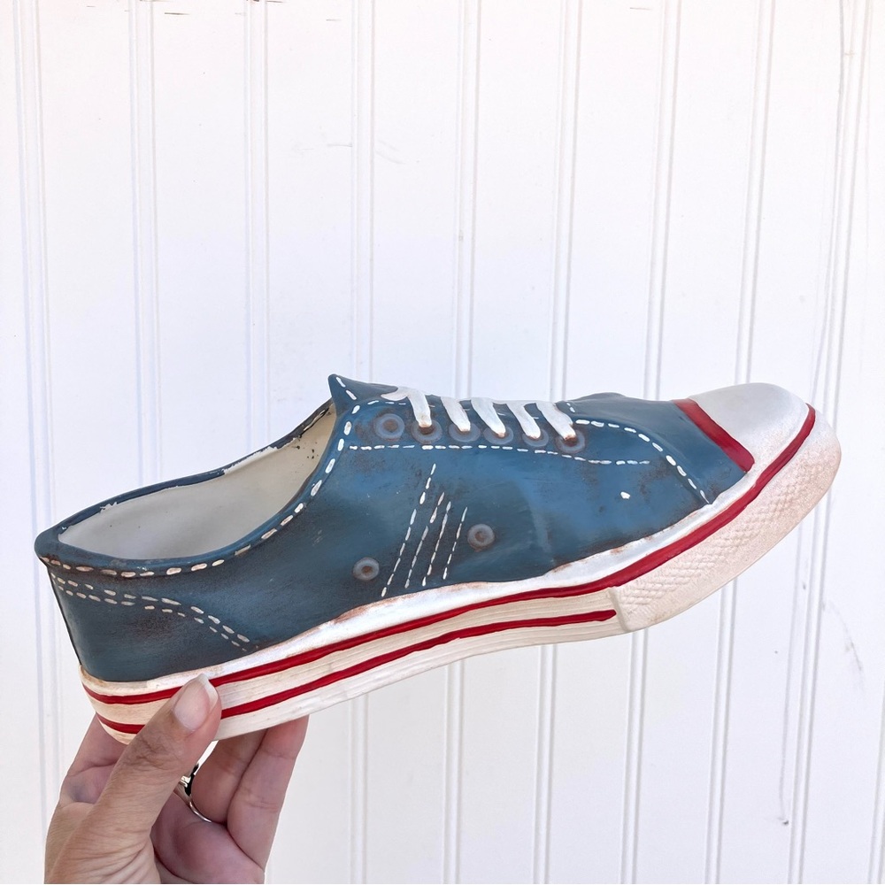 Vintage Ceramic Blue & Red Sneaker Planter